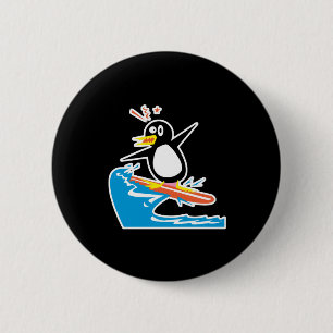verrückter surfender Pinguin Button