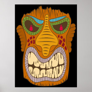 Verrückter Tiki-Kopf mit Flammen in seinen Augen, Poster