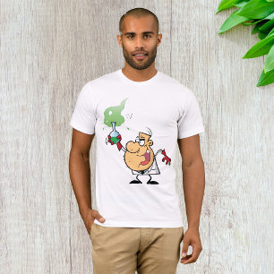 Verrückter Wissenschaftler hält kochende Flasche W T-Shirt