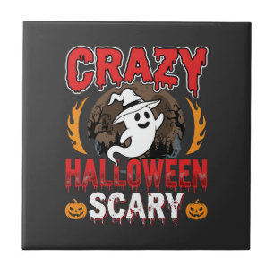 Verrücktes Halloween Gruseliges Gespenst und Kürbi Fliese