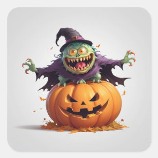 Verrücktes Halloween-Monster Quadratischer Aufkleber