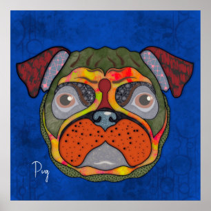  Verrücktes Mops-Hundegesicht - handgemaltes Poste Poster