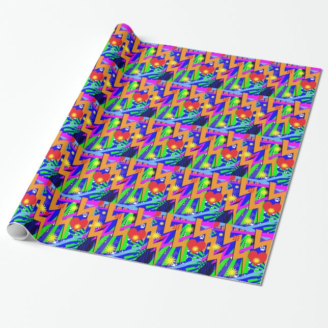 Verrücktes Muster des Neon-90s Geschenkpapier (Ungerollt)