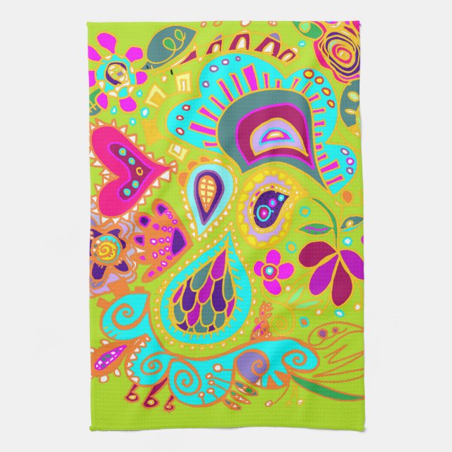 Verrücktes Paisley-Tuch in LIMONEM Grünem, rosa, Handtuch (Vertikal)