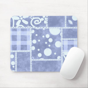 Verrücktes Quilt Blau Gingham Blumenmuster Mousepad