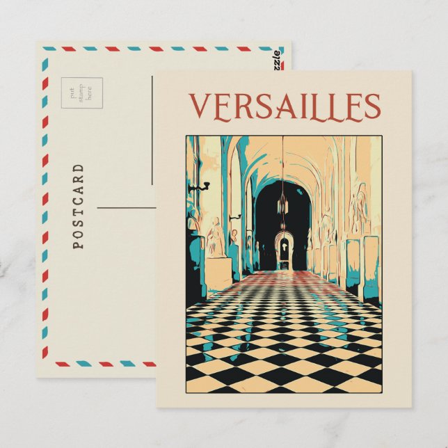 Versailles château Illustration Frankreich Postcar Postkarte (Vorne/Hinten)