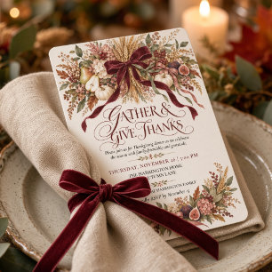 Versammeln und Dank sagen Coquette-Bow Thanksgivin Einladung