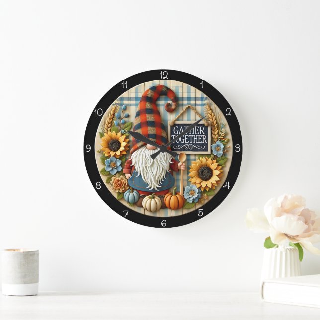 Versammelte Gnom-Sonnenblumen Herbst Große Wanduhr (Zuhause)