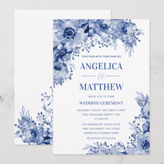 Versammlung bei Blue Indigo Hochzeit Einladung (Vorne/Hinten)