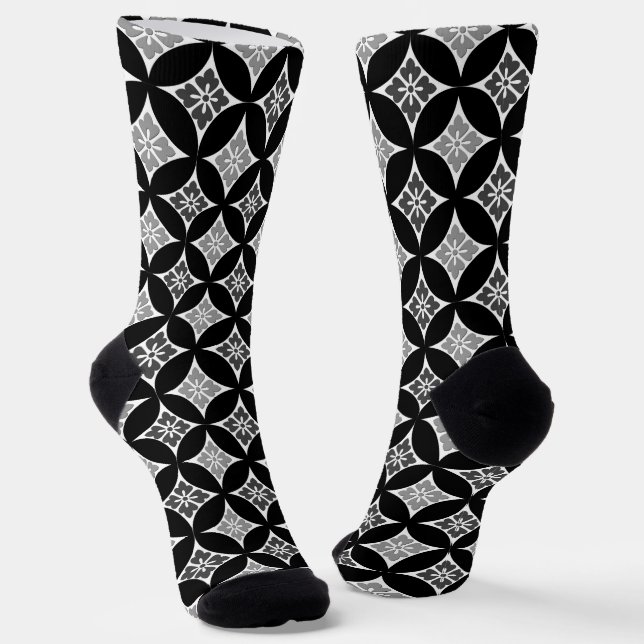 Versand mit Blume Motif, Schwarz-weiß & grau Socken (Gewinkelt)