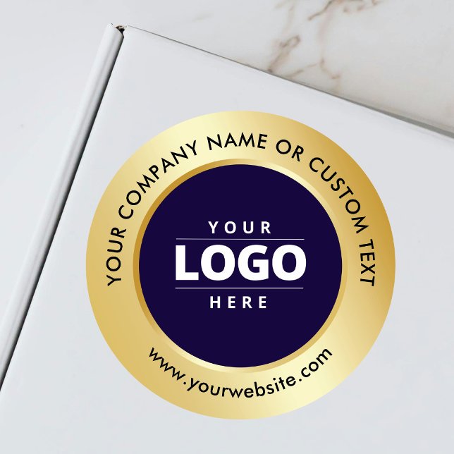 Versand von Luxus Navy Blue Gold-Business-Logos Runder Aufkleber (Von Creator hochgeladen)