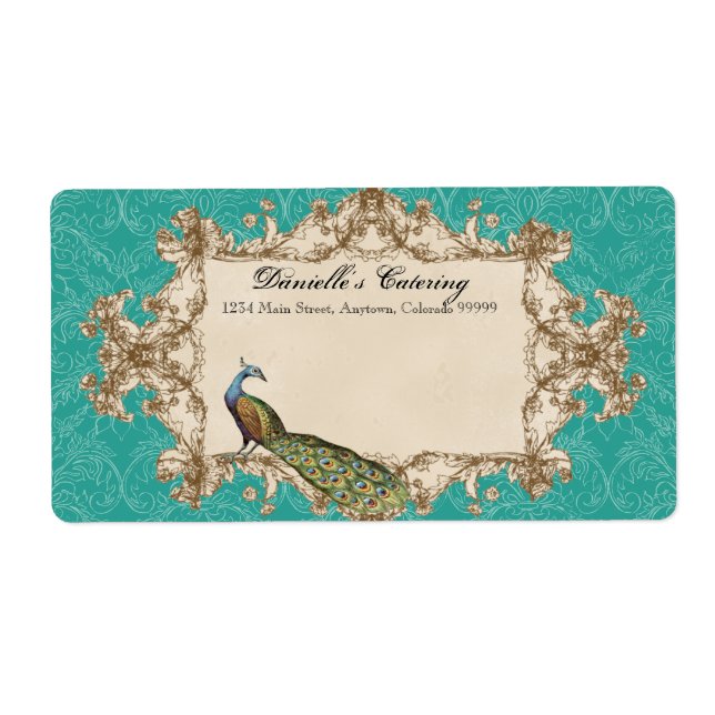 Versandmarken - Aquamarine Vintage Pfau- und Etchi (Vorne)