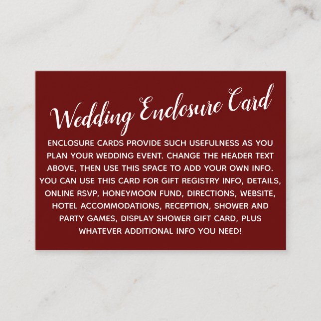 Versatile Custom Simple DIY Wedding Burgundy Red Begleitkarte (Vorderseite)