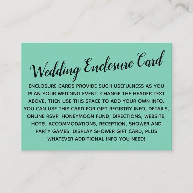 Versatile Custom Simple DIY Wedding Lucite Green Begleitkarte (Vorderseite)