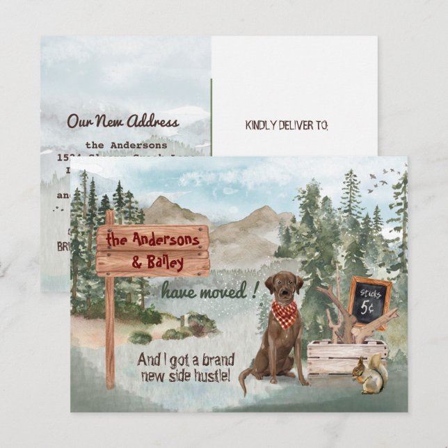 Verschieben von Schokolade Labrador Neue Adresse Ankündigungspostkarte (Vorne/Hinten)