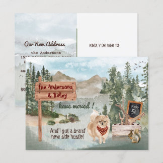 Verschieben von Spitz Hund Woodland neue Adresse Ankündigungspostkarte