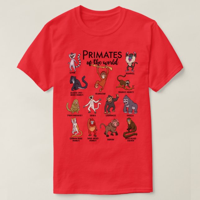 Verschiedene Affentypen von Primaten T-Shirt (Design vorne)