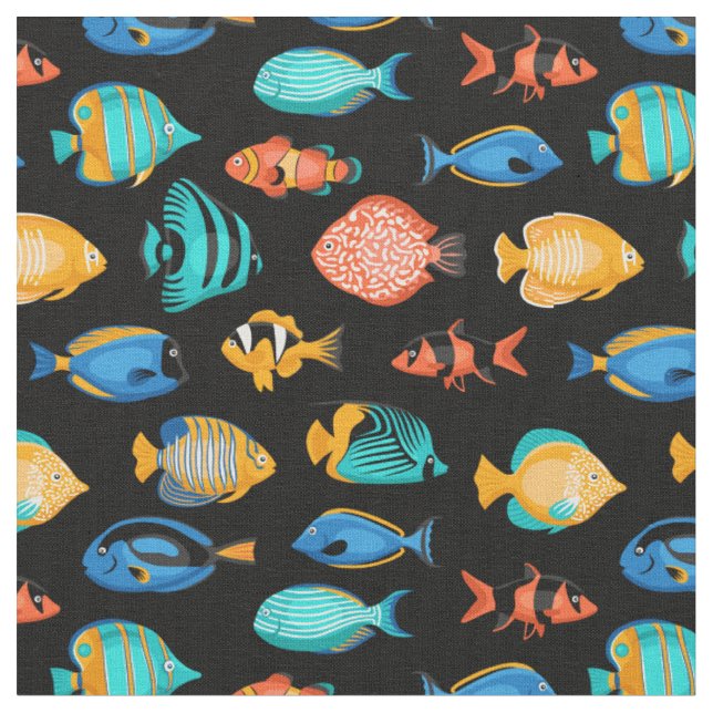 Verschiedene bunte tropische Fischmuster Stoff (Nahaufnahme)