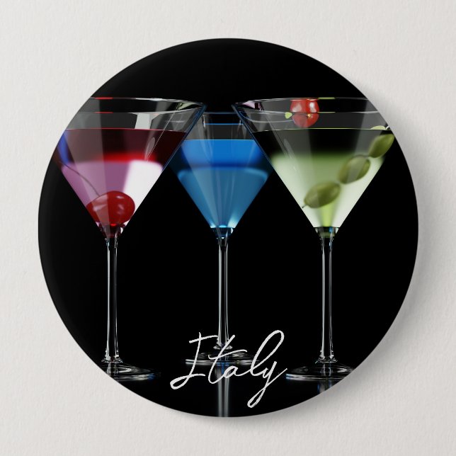 Verschiedene Cocktails in Martini-Brillen auf schw Button (Vorderseite)