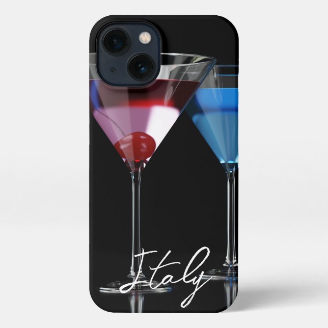 Verschiedene Cocktails in Martini-Brillen auf schw iPhone Hülle (Rückseite)