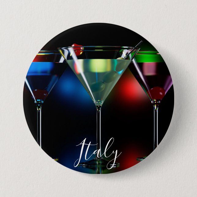 Verschiedene Cocktails in Martini Brillen mit Lich Button (Vorderseite)