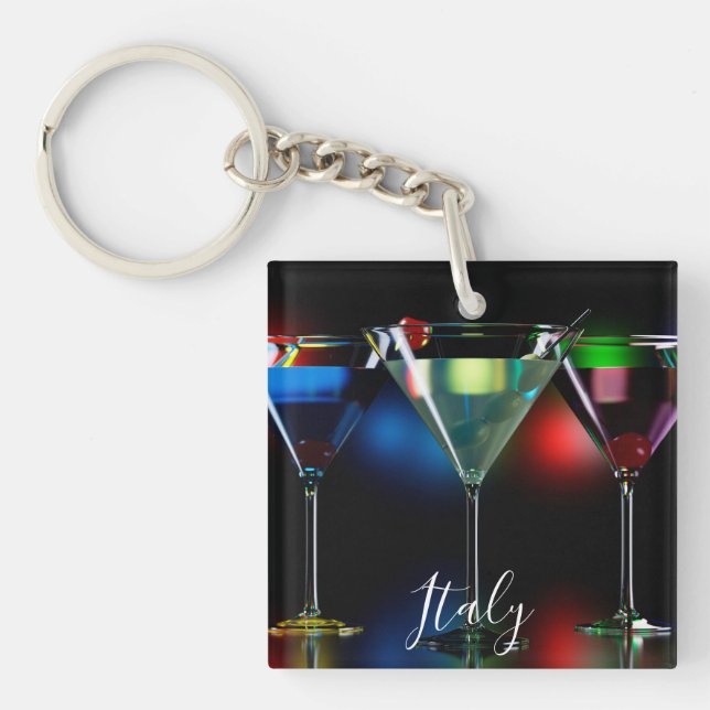 Verschiedene Cocktails in Martini Brillen mit Lich Schlüsselanhänger (Vorderseite)