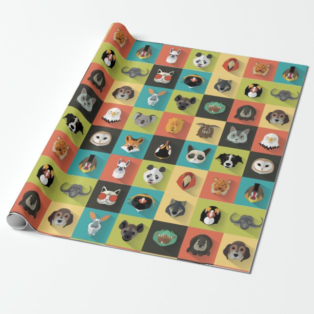 Verschiedene dekorative Tiere Geschenkpapier (Ungerollt)