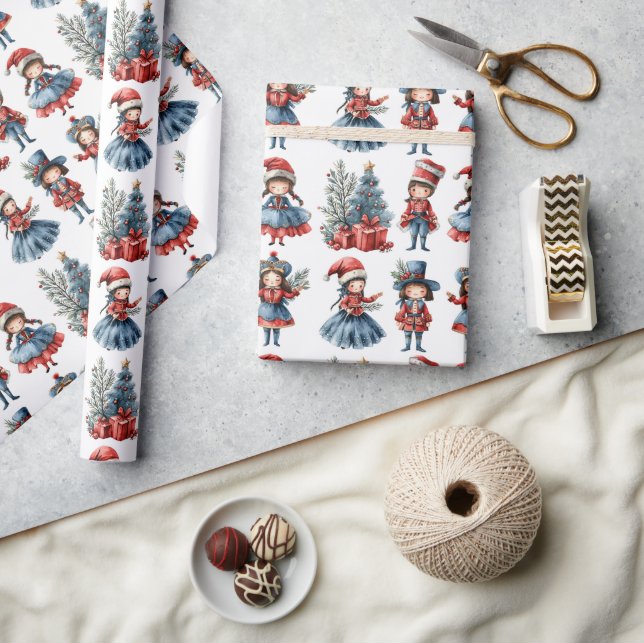 Verschiedene Dolls weiße Weihnachten Geschenkpapier (Kunsthandwerk)