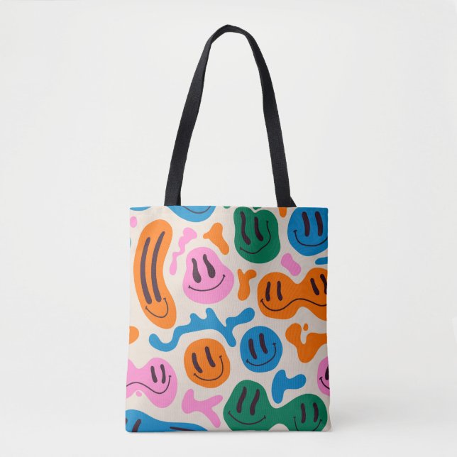 Verschiedene farbenfrohe, schmelzende Gesichter. L Tasche (Vorderseite)