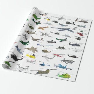 Verschiedene farbige Flugzeuge und Hubschrauber Geschenkpapier