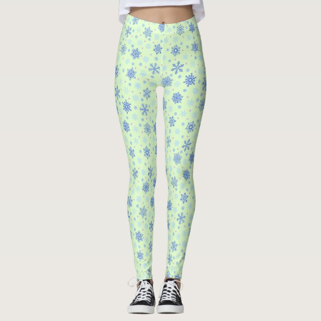 Verschiedene Formen Snowflake Grüne Pastel Frühlin Leggings (Vorderseite)