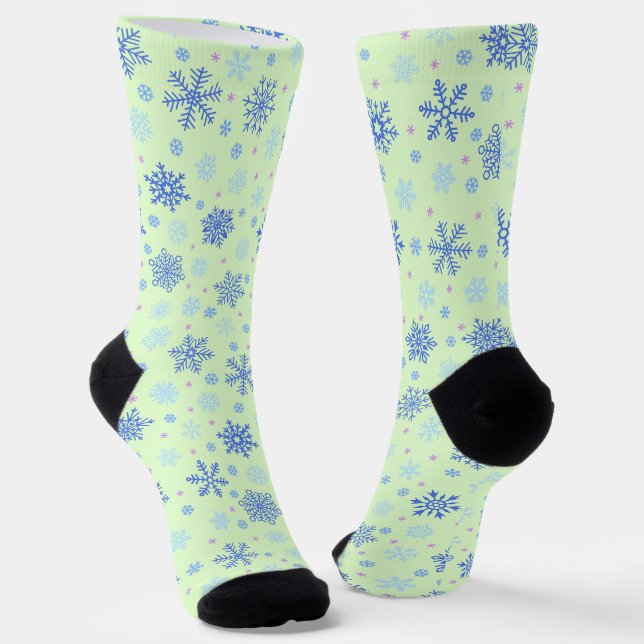 Verschiedene Formen Snowflake Grüne Pastel Frühlin Socken (Gewinkelt)