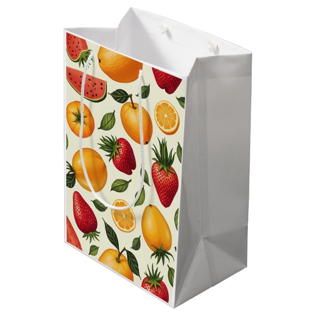 Verschiedene Früchte mittelgroße Geschenktasche Mittlere Geschenktüte (Rückseite Schrägansicht)