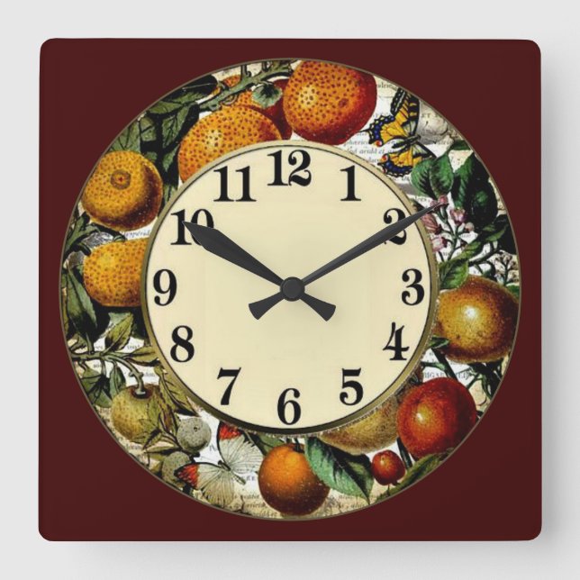 Verschiedene Früchte Quadratische Wanduhr (Vorderseite)