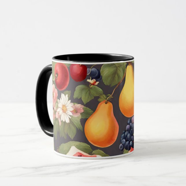 Verschiedene Früchte, üppige Blätter und wundersch Tasse (Vorderseite Links)