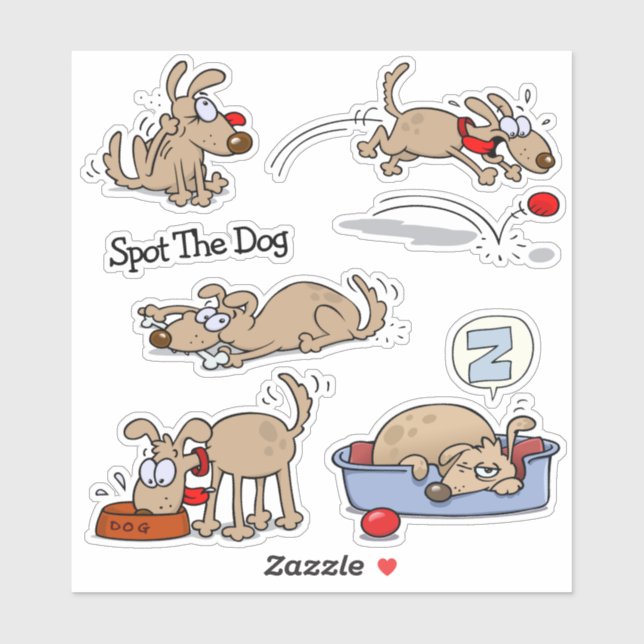 Verschiedene Hunde mit lustigen Cartoons mit Hunde Aufkleber (Blatt)