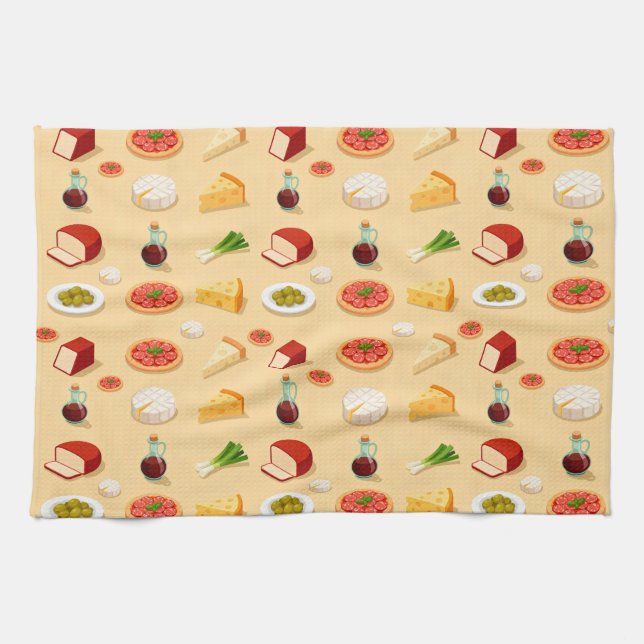 verschiedene Käsesorten Appetithäppchen und Mini-P Geschirrtuch (Horizontal)