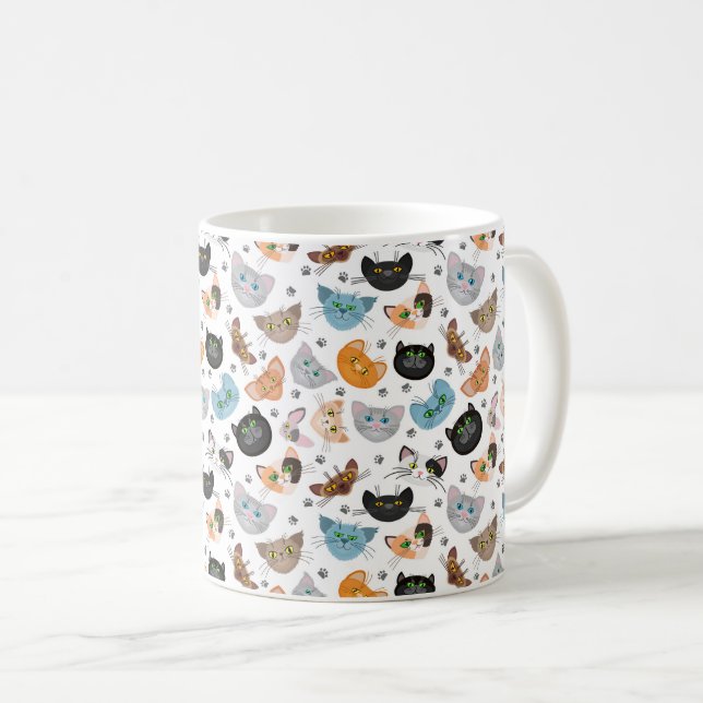 Verschiedene Katzen-Gesichter-Muster Kaffeetasse (VorderseiteRechts)