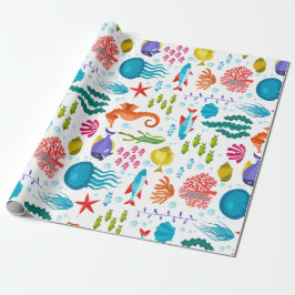 Verschiedene Meereslebewesen und Tiere, farbige Ab Geschenkpapier