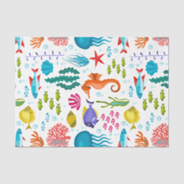 Verschiedene Meereslebewesen und Tiere, farbige Ab Seidenpapier