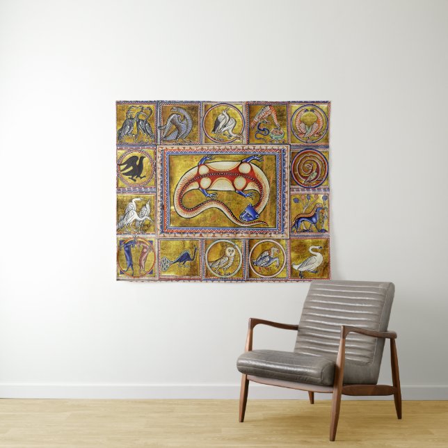 VERSCHIEDENE MITTELALTERLICHE BESTIAREN,SALAMANDER WANDTEPPICH (Beispiel (Horizontal))