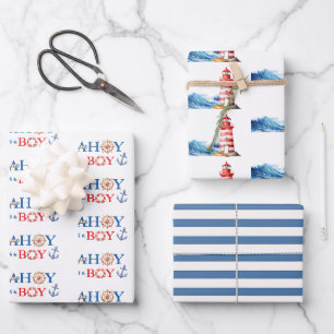 Verschiedene nautische Ahoy-Junge-Leuchtturm-Baby- Geschenkpapier Set