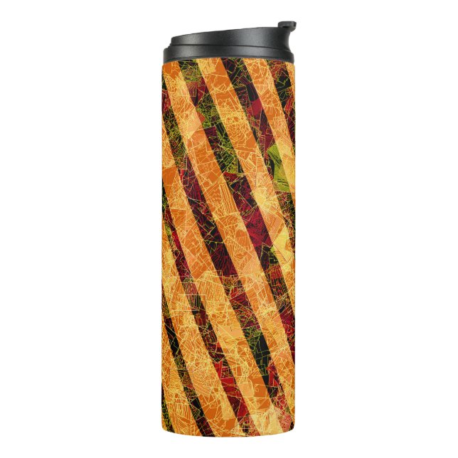 Verschiedene orangefarbene Streifen, gekratzte kle Thermosbecher (Nach links gedreht)
