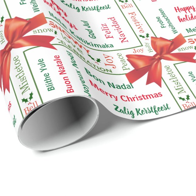 Verschiedene Sprachen der frohen Weihnachten Geschenkpapier (Rolleneckpunkt)