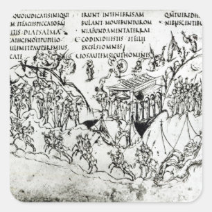 Verschiedene Szenen illustrieren einen Psalm 2 Quadratischer Aufkleber