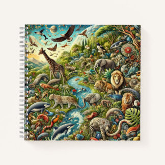 Verschiedene Tiere und üppiges Ökosystem-Design Notizbuch