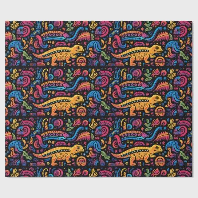 Verschiedene Tierformen in lebhaften Farben Geschenkpapier (Flach)