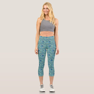 Verschiedene tropische Muscheln blauer Malerei Capri Leggings