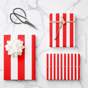 Verschiedene vertikale Streifen in Rot und Weiß Geschenkpapier Set