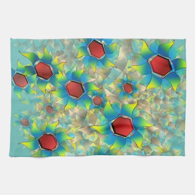 Verschiedene virtuelle Blume, bläuliche Blätter au Geschirrtuch (Horizontal)